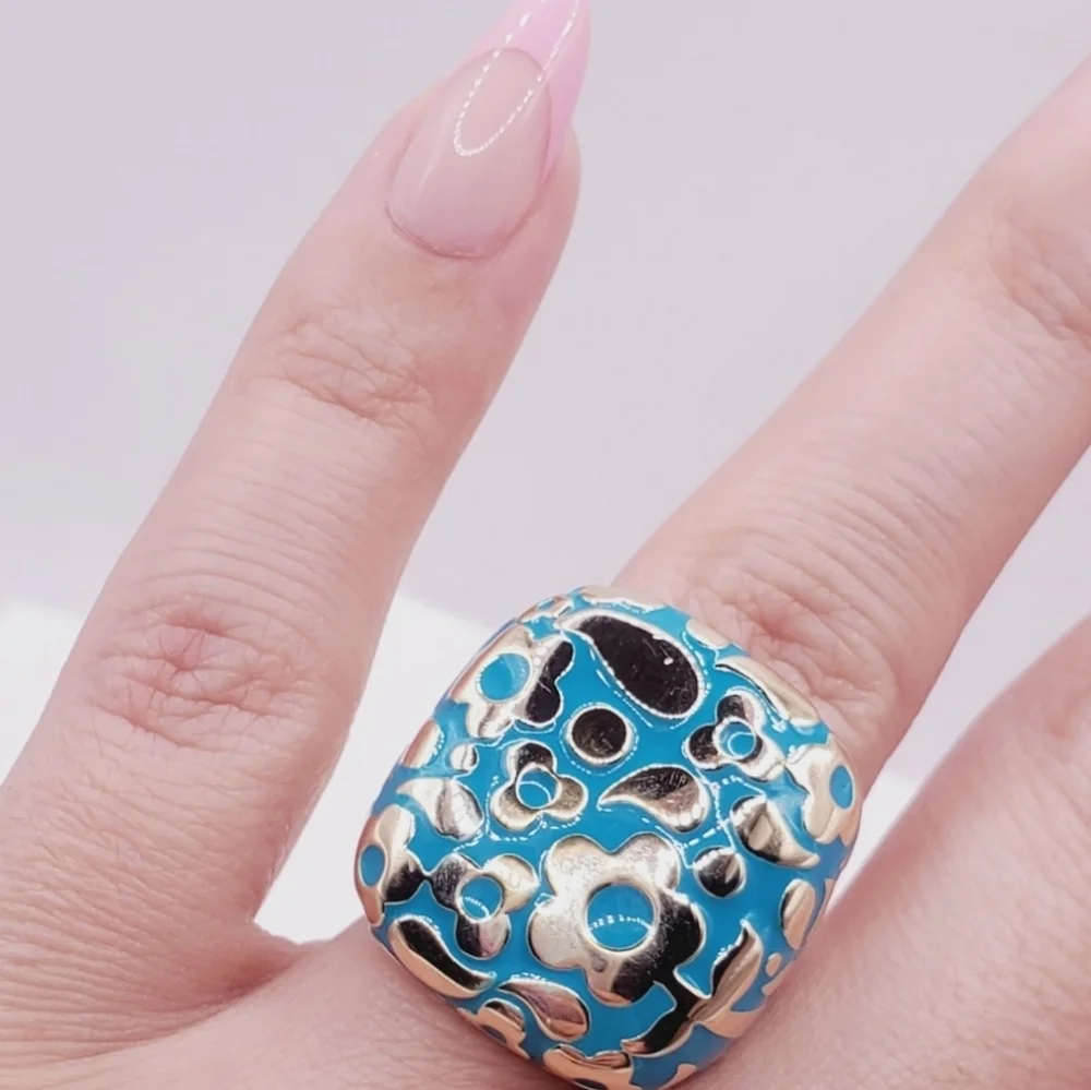 Blue Enamel Flower Ring